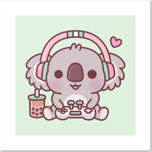 Cute Koala Bear Gamer With Headphones And Game Console Posters and Art